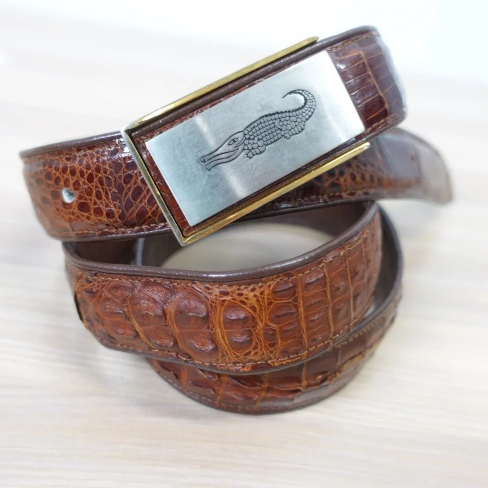 Genuine Crocodile Leather Belt 40 LARGE Brown Hornback Alligator PREMIER IMAGE